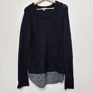 Calvin Klein Womens Medium Cable Open Knit  Shirt Hem Sweater In Black Color